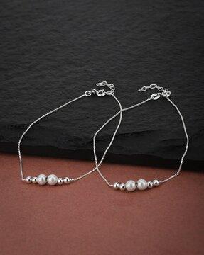 925 sterling silver set  of 2 rhodium-plated anklet ss124482a/1