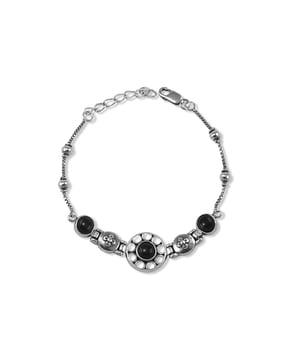 925 sterling silver stone black gemstone link bracelet