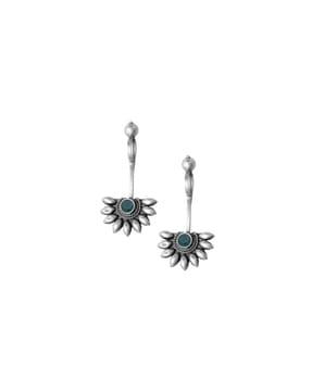 925 sterling silver stone-studded floral ear cuffs