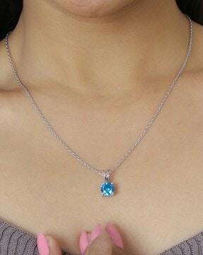 925 sterling silver swiss blue topaz solitaire pendant necklace