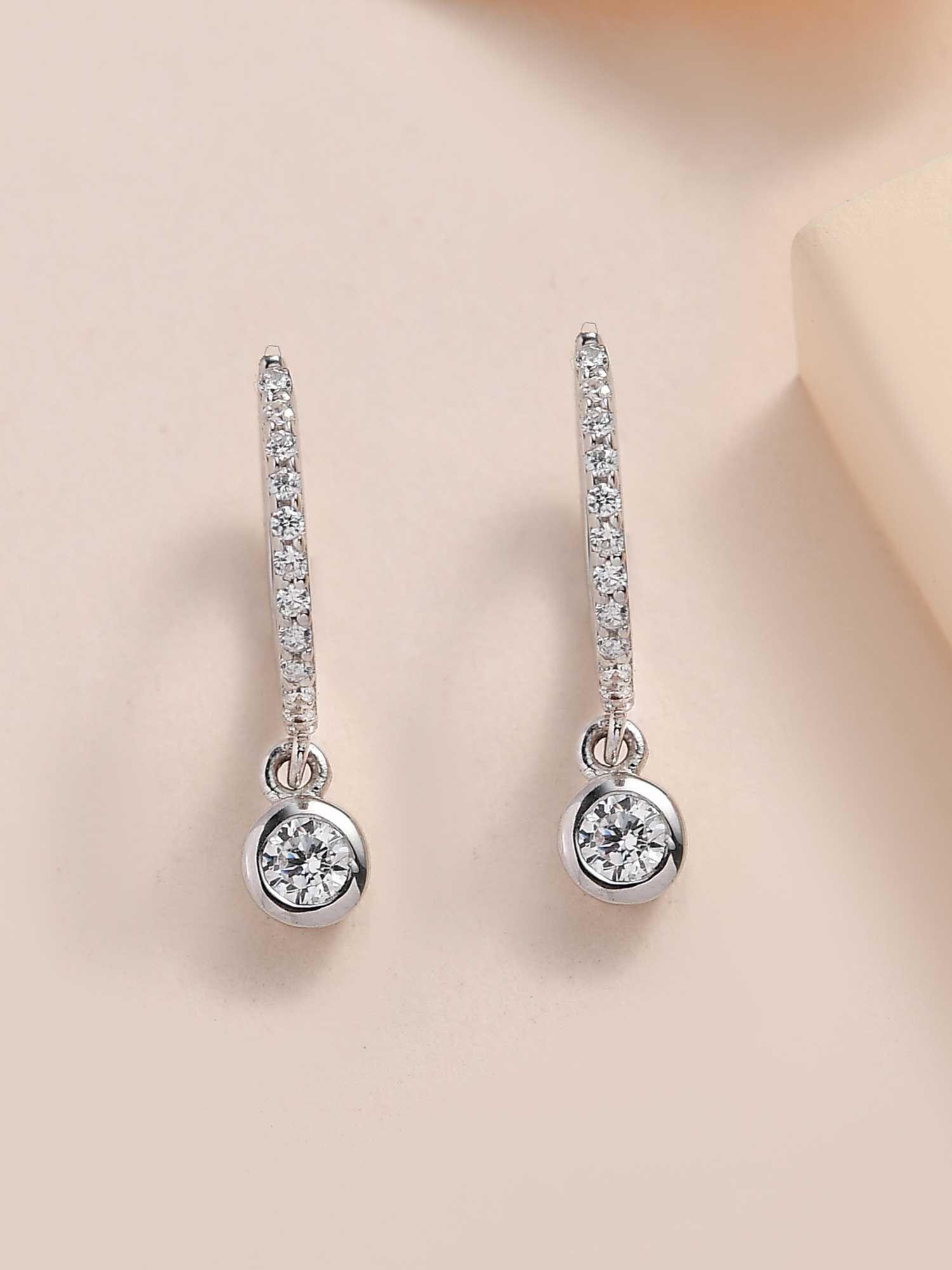 925 sterling white american diamond solitaire drop earring for women