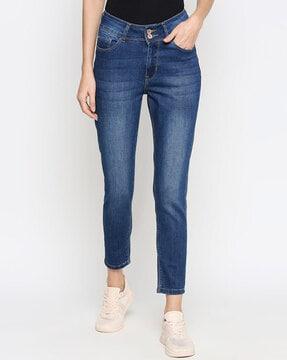 96749 indigo cropped mid-wash jeans