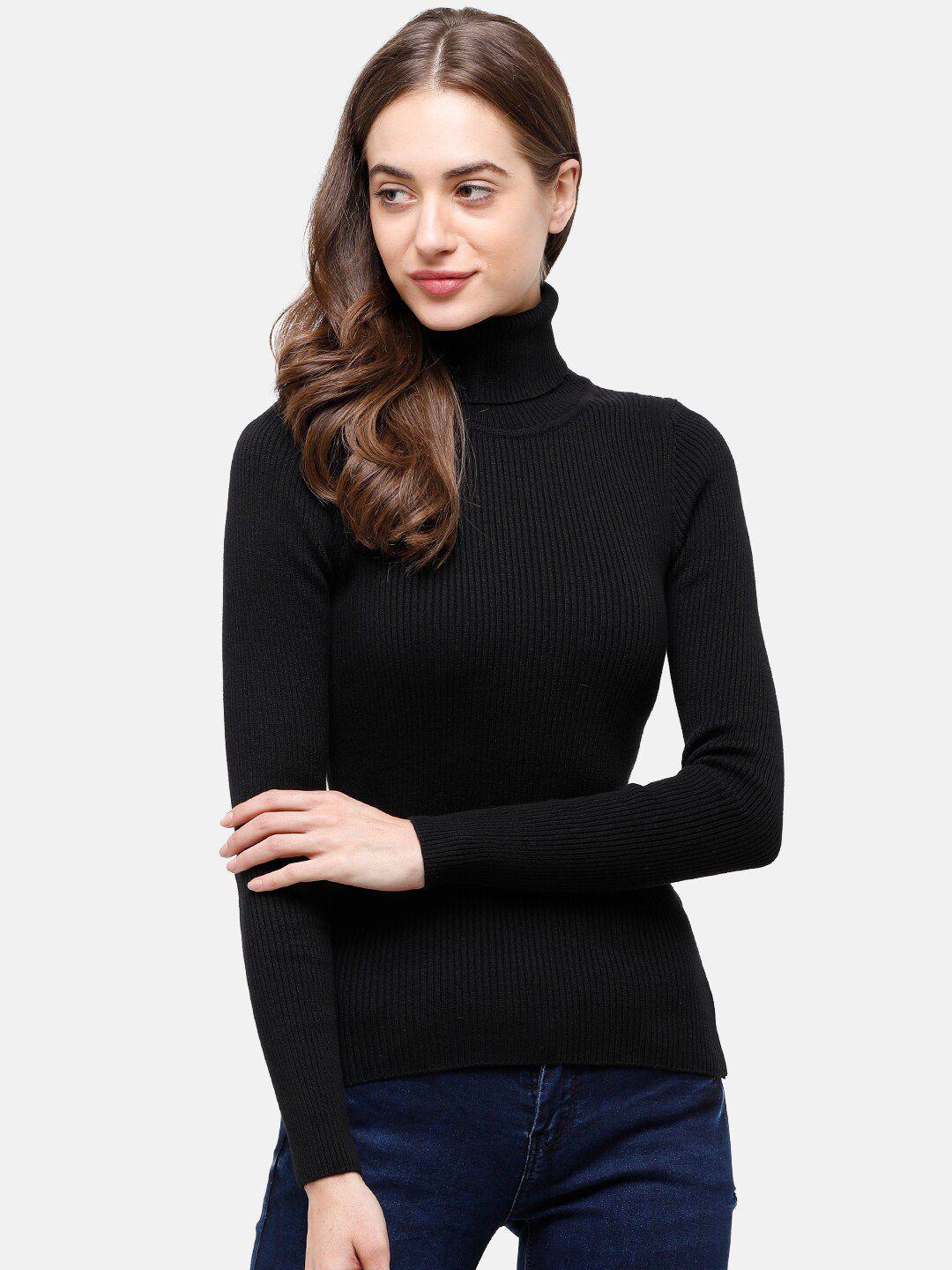 98 degree north women black ribbed pure cotton long sleeves pullover