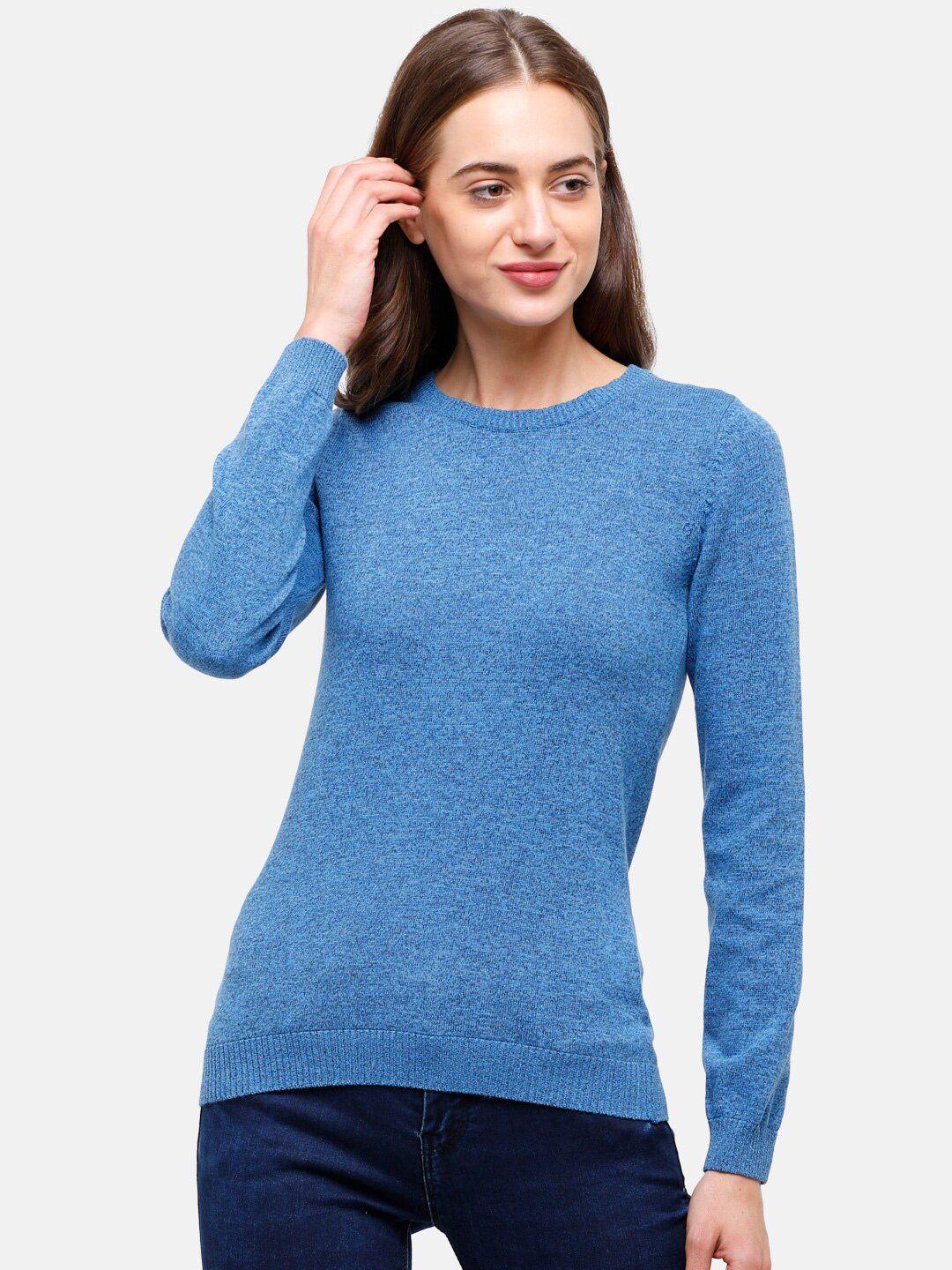 98 degree north women blue pure cotton self designed  pullover sweatshirt