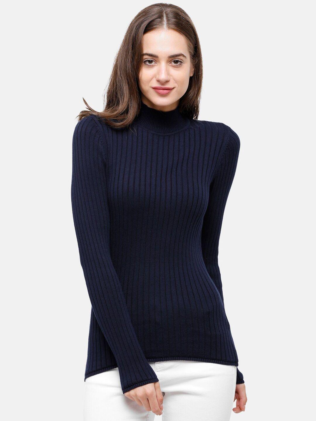 98-degree-north-women-navy-blue-striped-self-design-pure-cotton-pullover