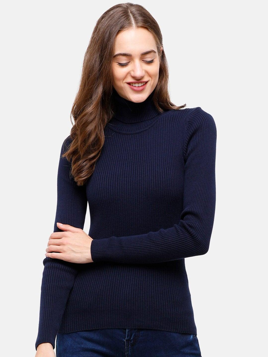 98 degree north women navy blue turtle neck ribbed pullover