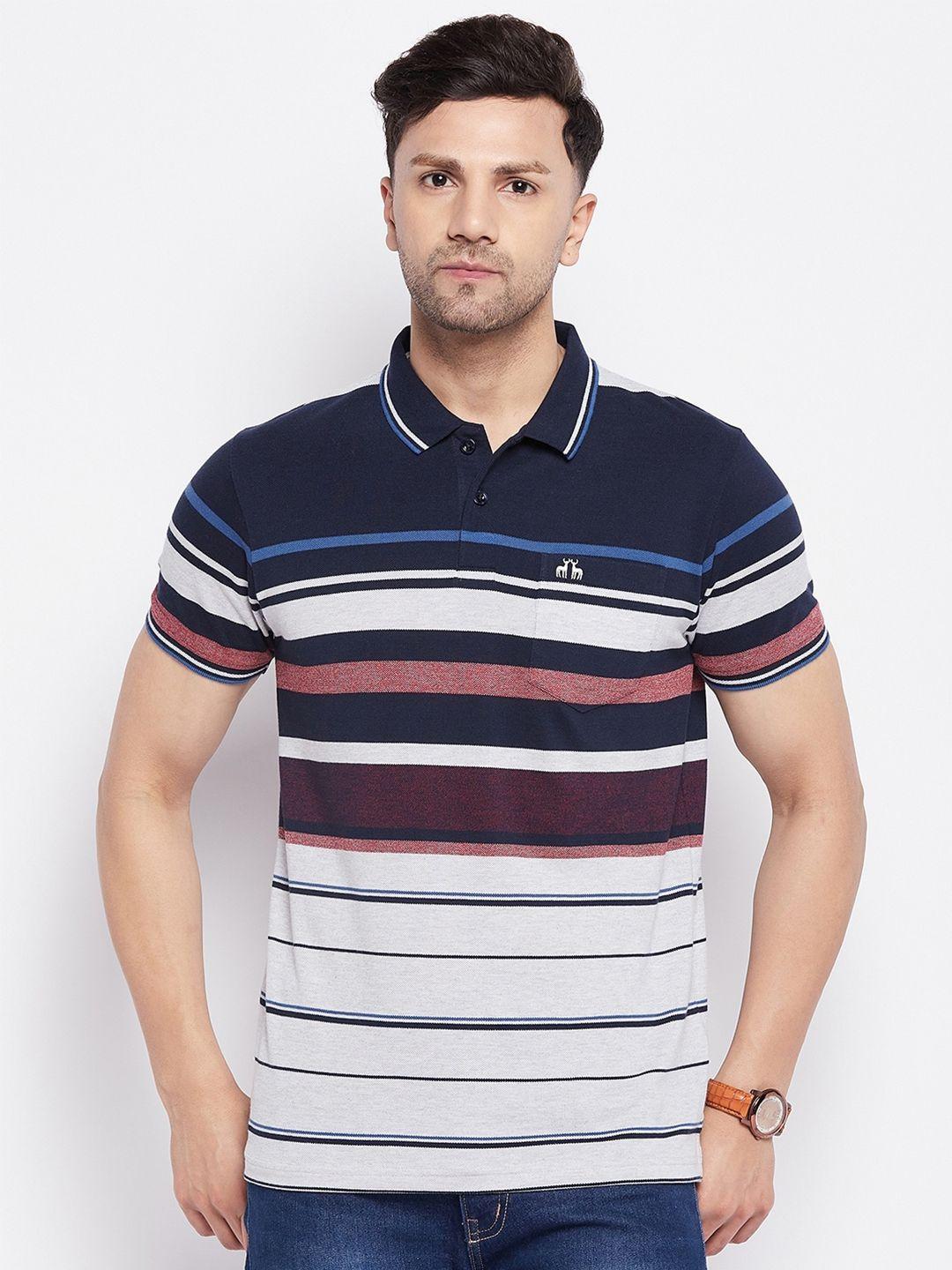 98 degree north striped polo collar cotton t-shirt