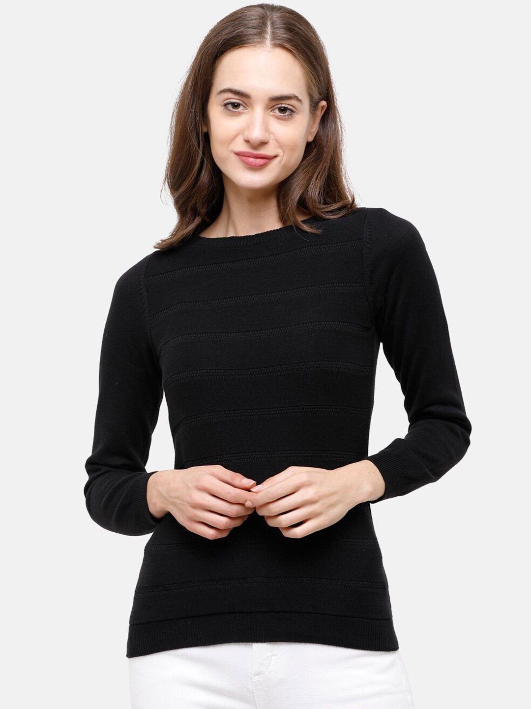 98 degree north women black striped pullover sweater