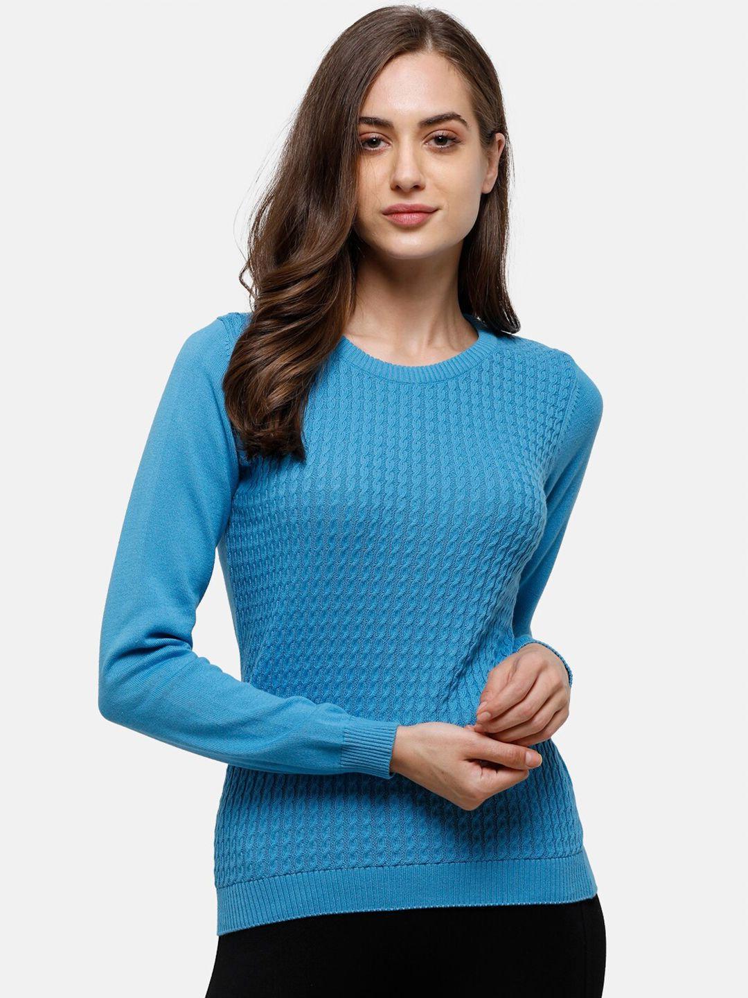 98 degree north women blue self designed pure cotton pullover sweater