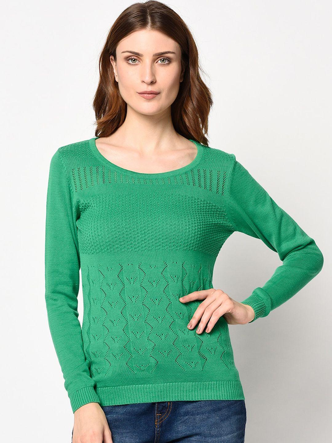 98 degree north women green self design pullover sweater