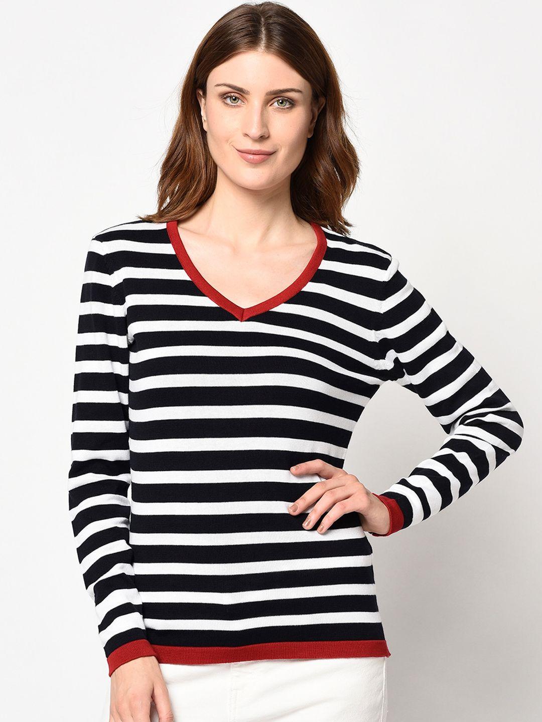 98 degree north women navy blue striped pullover sweater