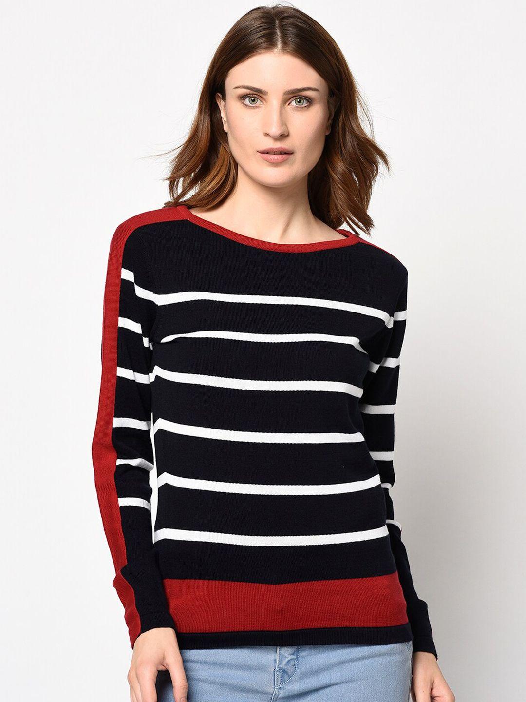 98 degree north women navy blue striped pullover sweater