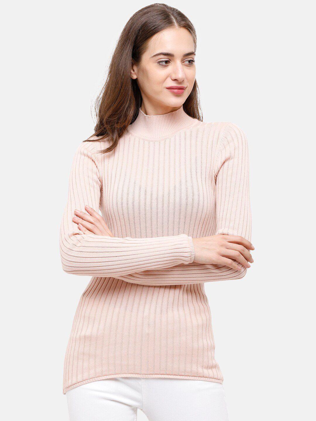 98 degree north women pink ribbed pure cotton long sleeves pullover