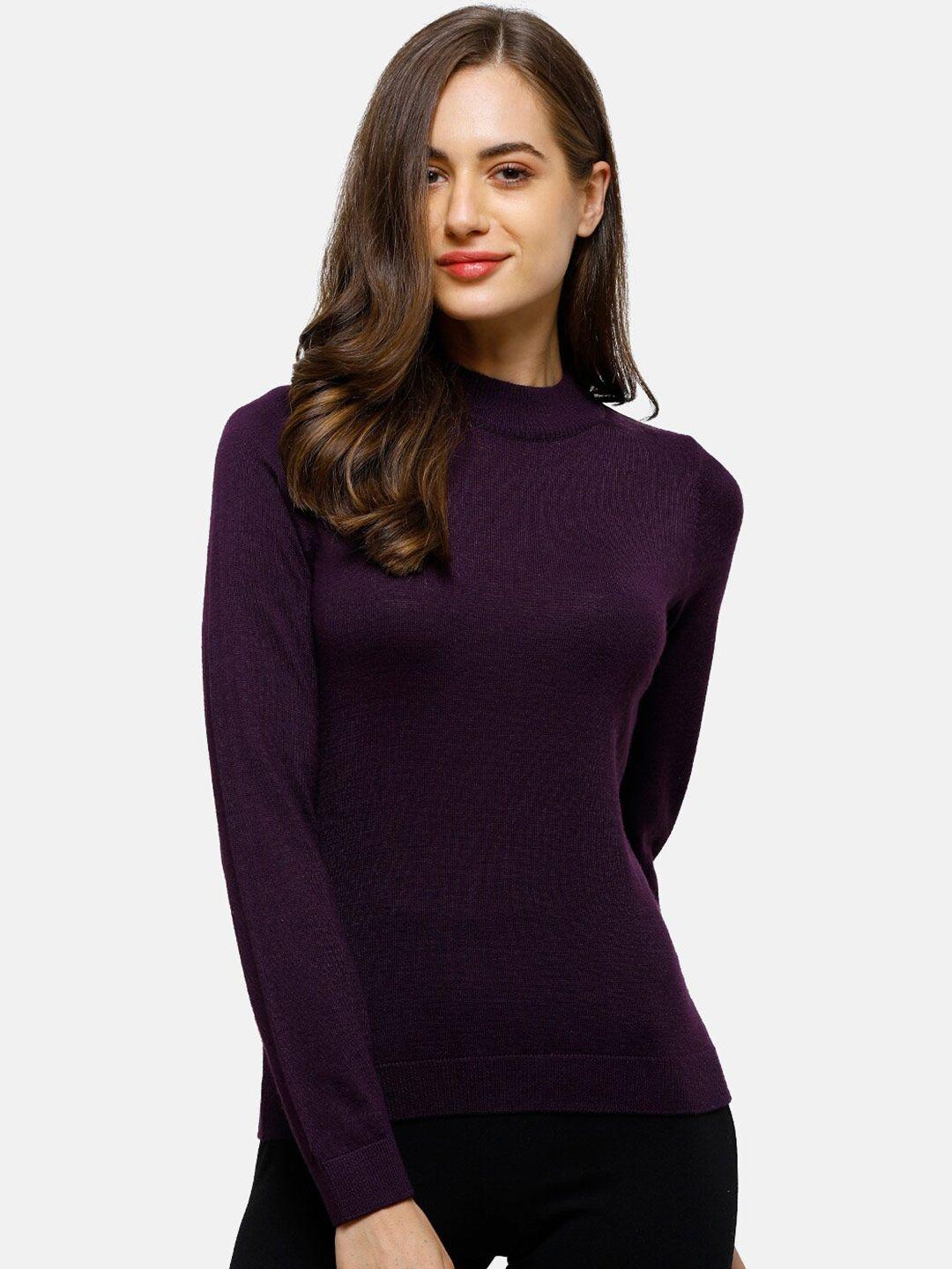 98 degree north women purple solid turtle neck sweater