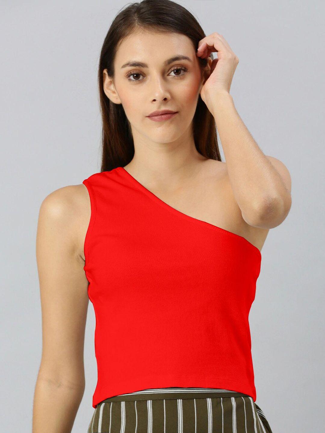 99 affair red & vivid red one shoulder crop top