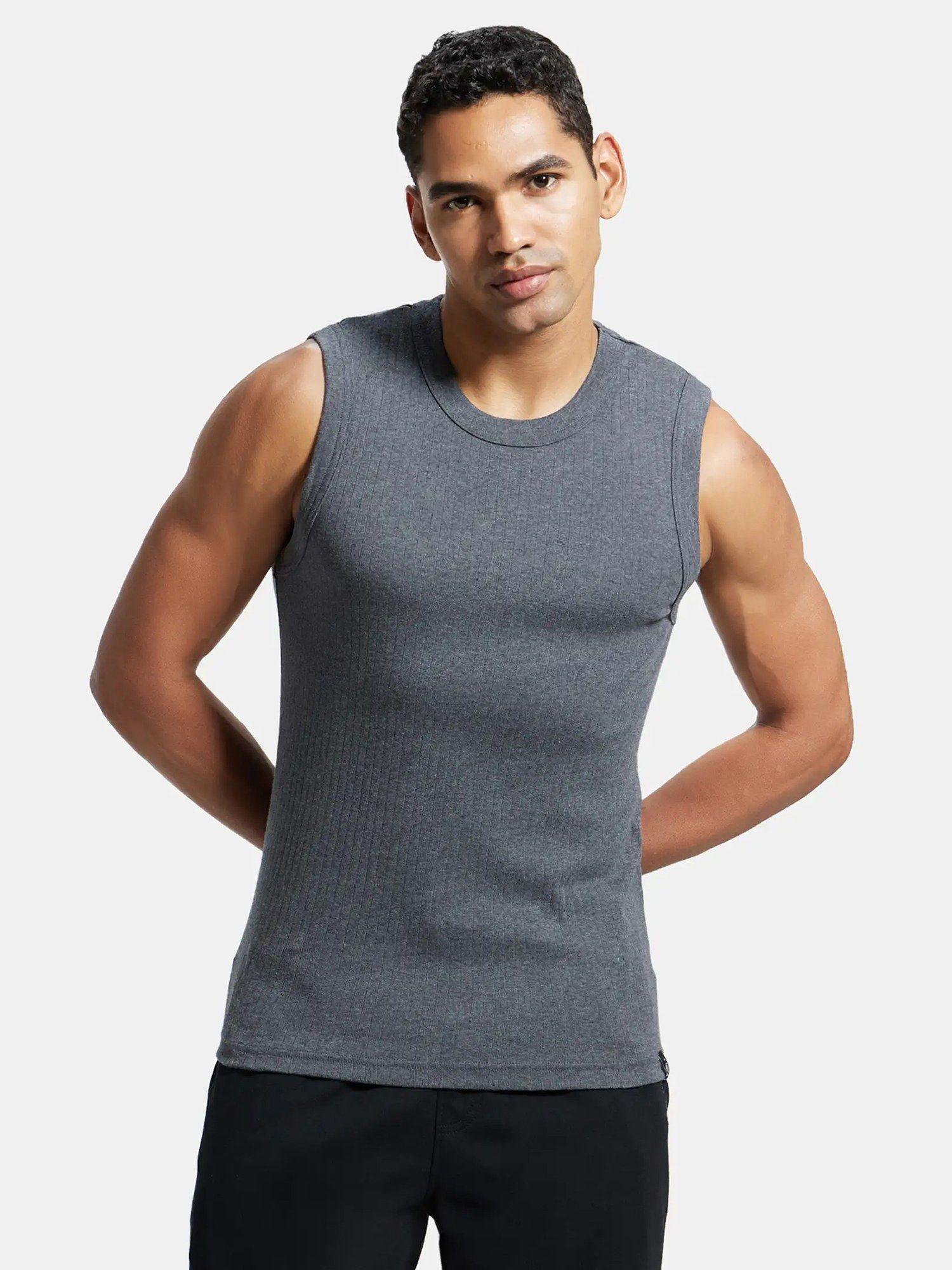 9930 mens super combed cotton rib solid muscle vest - charcoal melange