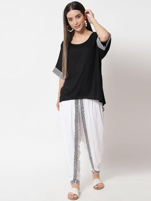 9rasa black & white tunic dhoti pant set