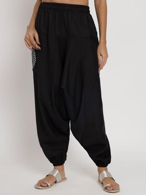 9rasa black cotton printed regular fit high rise pants