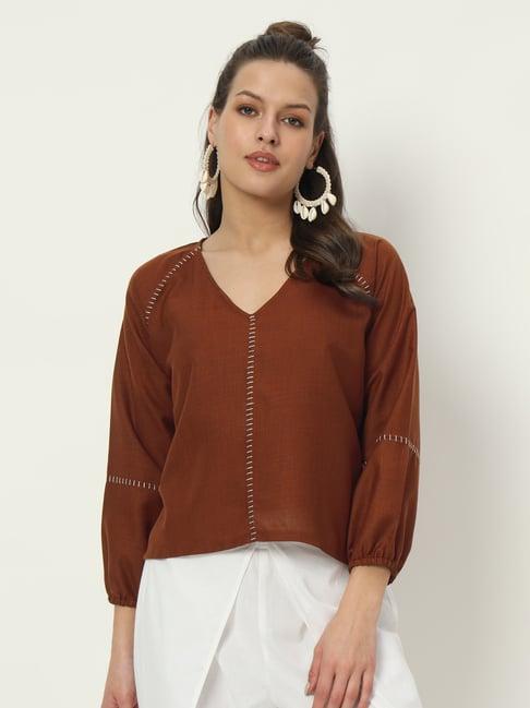 9rasa brown cotton embroidered top