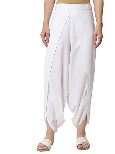 9rasa women's girls cotton solid dhoti pants for casual fusionwear relaxed workwear (btc12201m_white_medium)