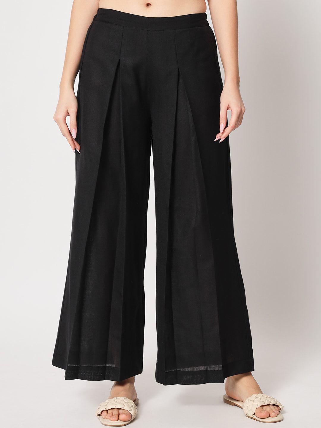 9rasa women flared high-rise pleated cotton parallel trousers