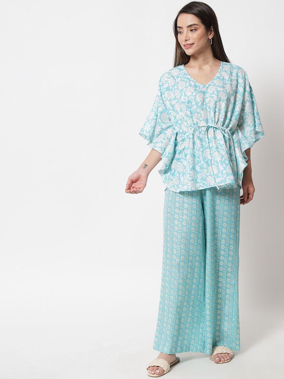 9rasa women turquoise blue printed co-ords