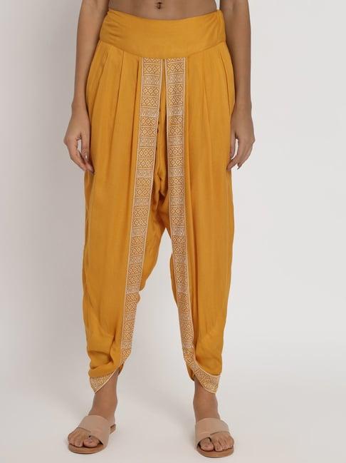 9rasa yellow hand block print dhoti pants