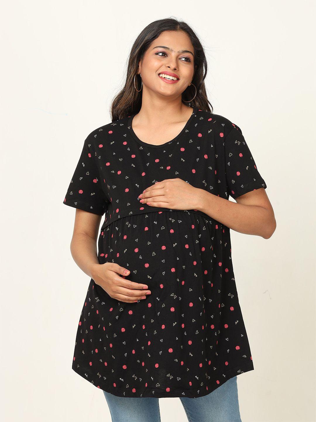 9shines label conversational printed maternity pure cotton longline a-line top