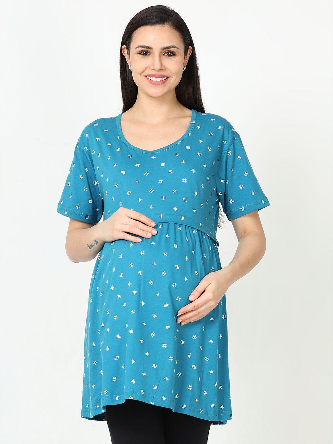 9shines label geomtric printed pure cotton nightdress