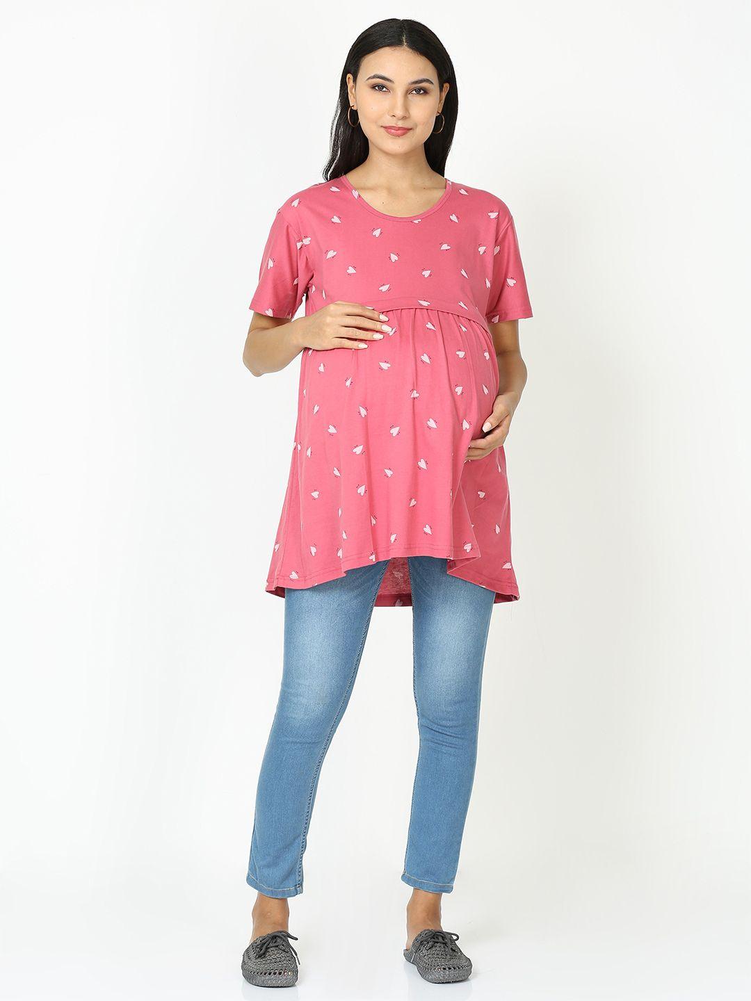 9shines label printed cotton longline maternity top