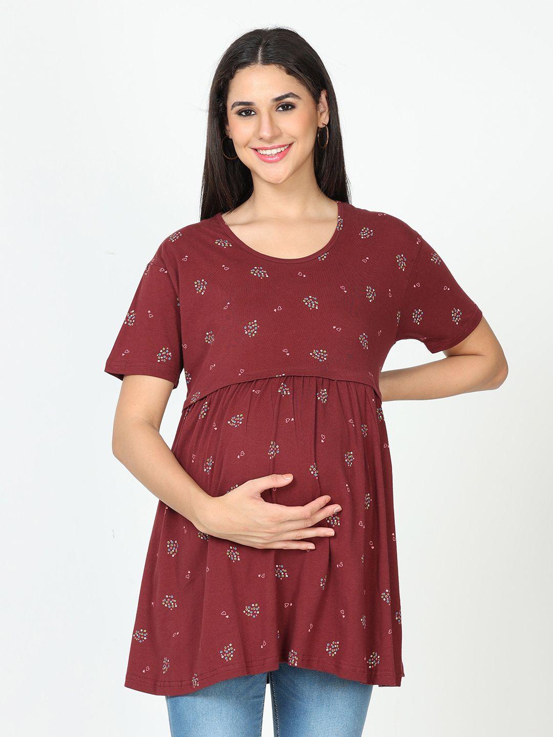 9shines label printed pure cotton maternity longline top