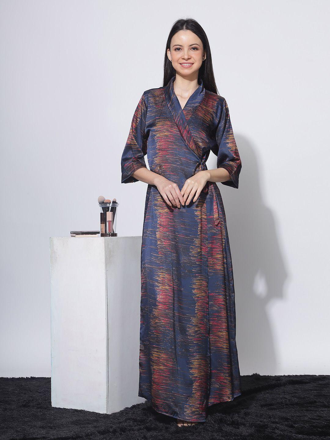 9shines label abstract printed satin maxi nightdress