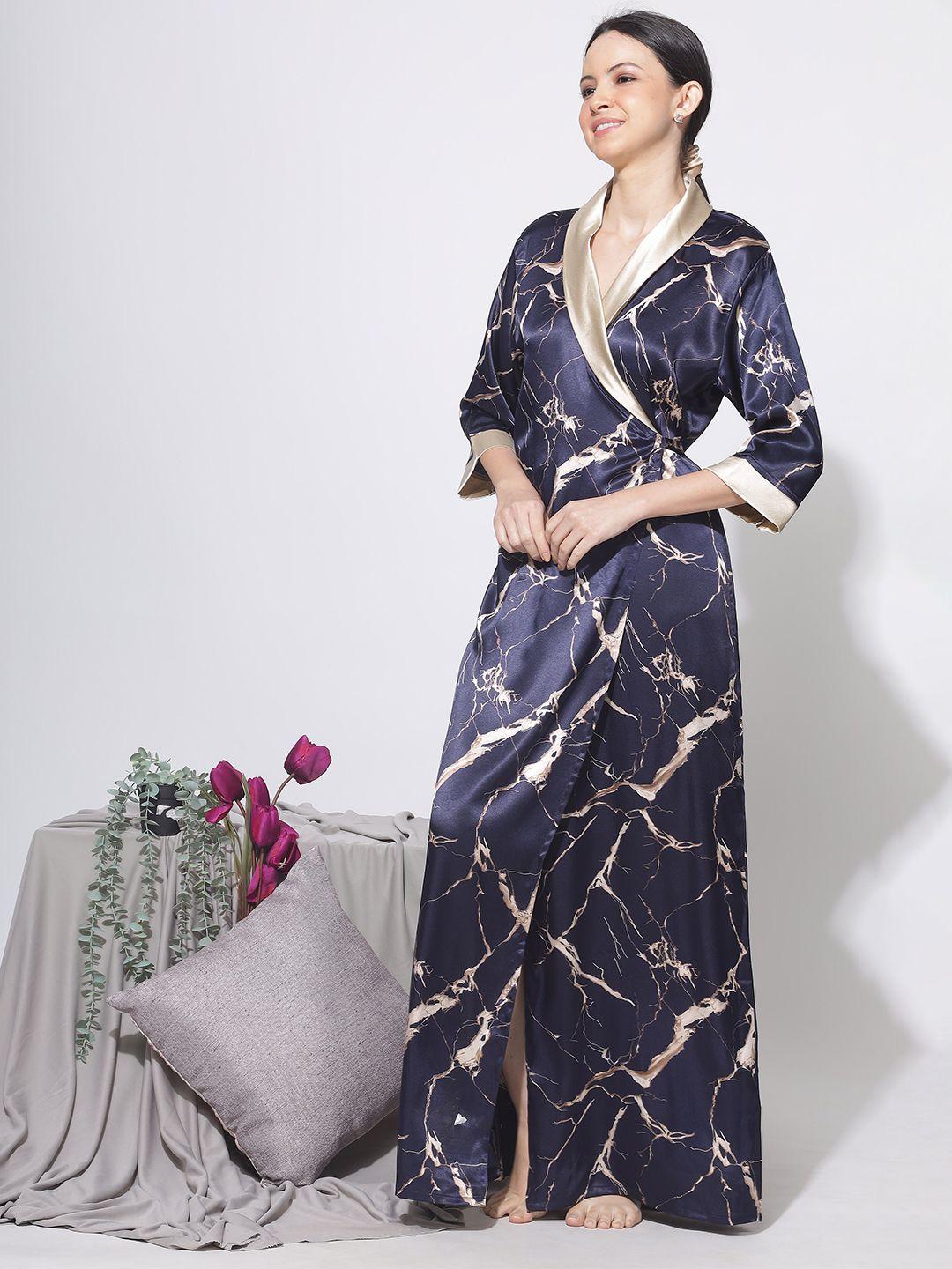 9shines label abstract printed v-neck maxi nightdress