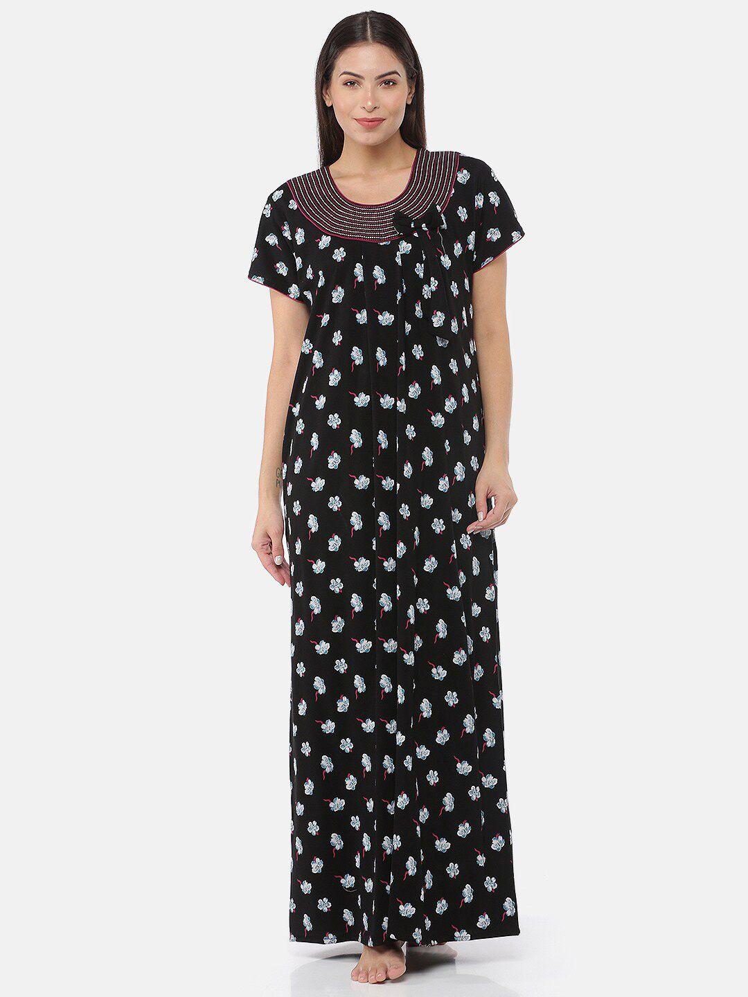 9shines label black embroidered maxi nightdress