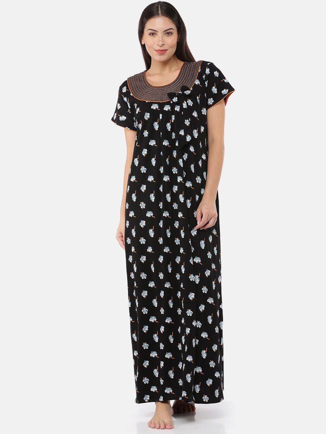 9shines label black embroidered maxi nightdress