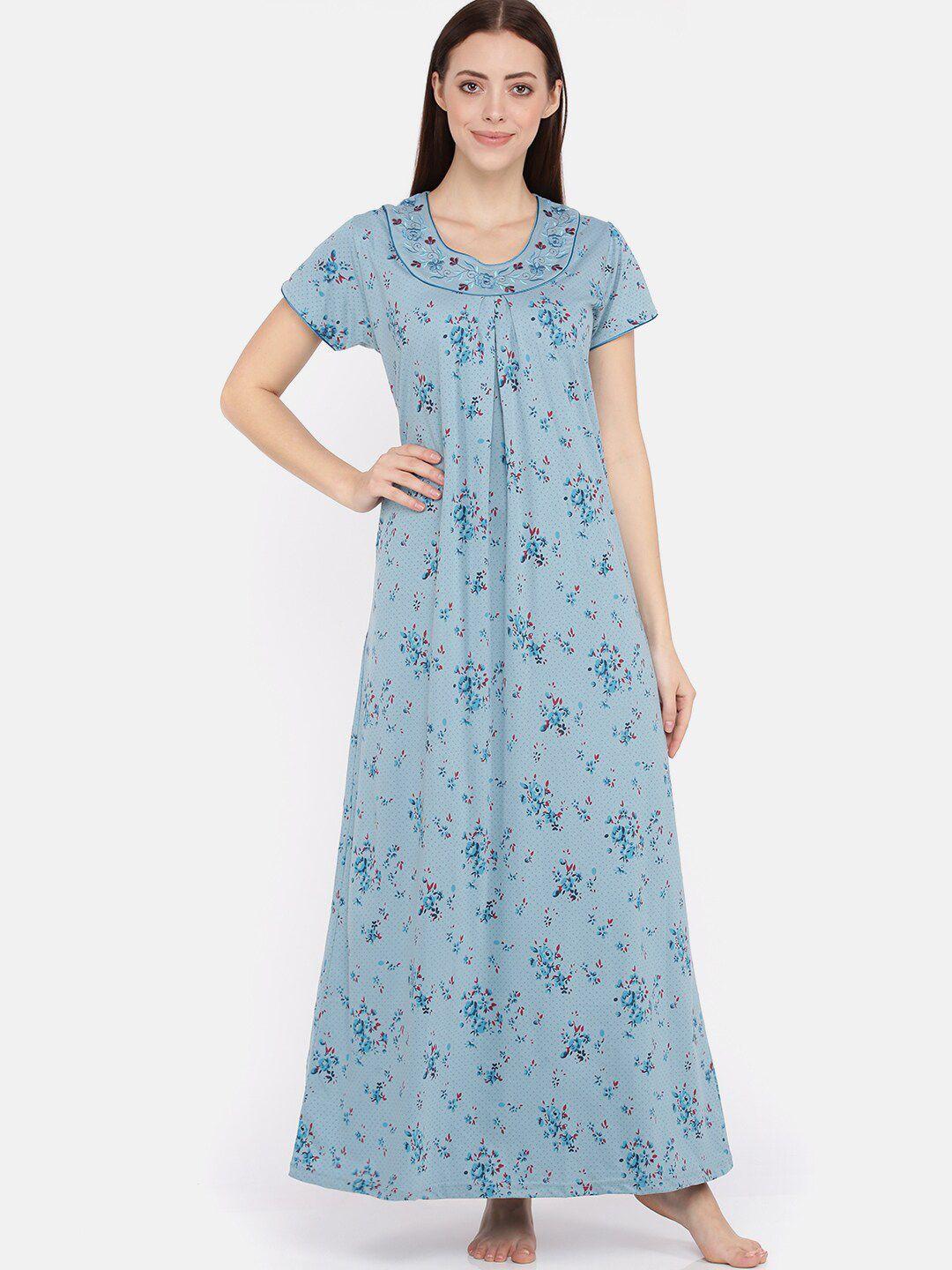 9shines label blue embroidered maxi nightdress