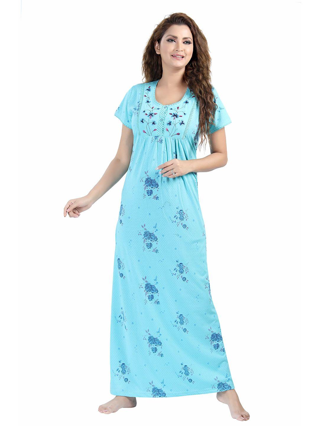9shines label blue embroidered maxi nightdress