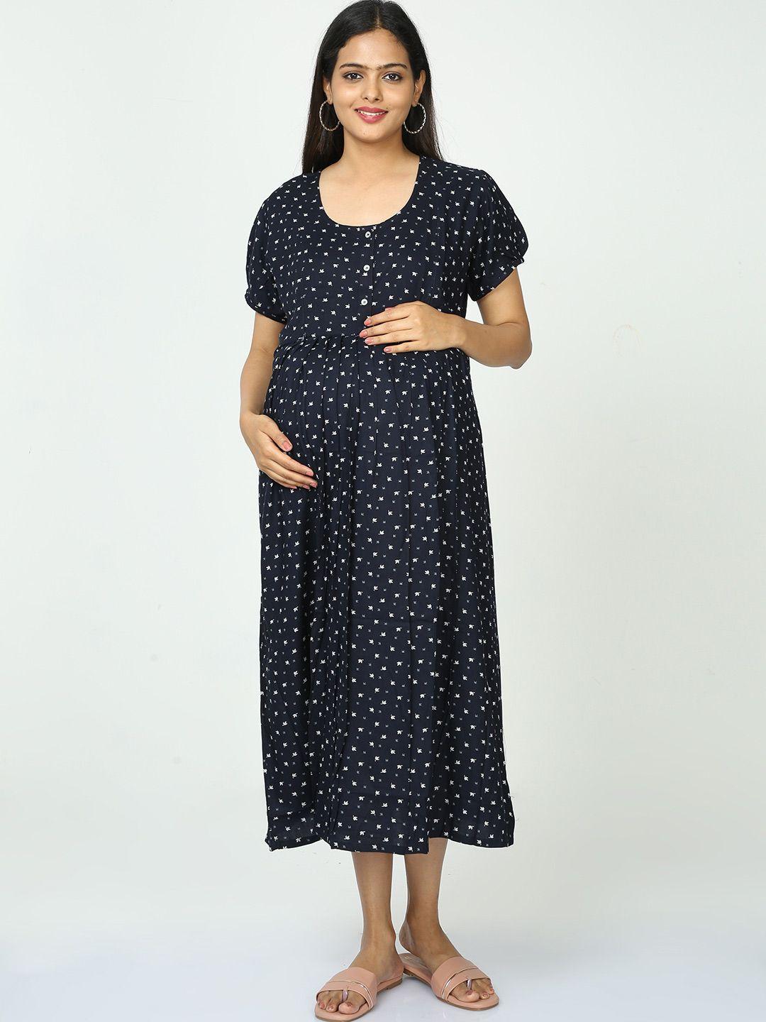 9shines label blue polka dot print maternity fit & flare midi dress