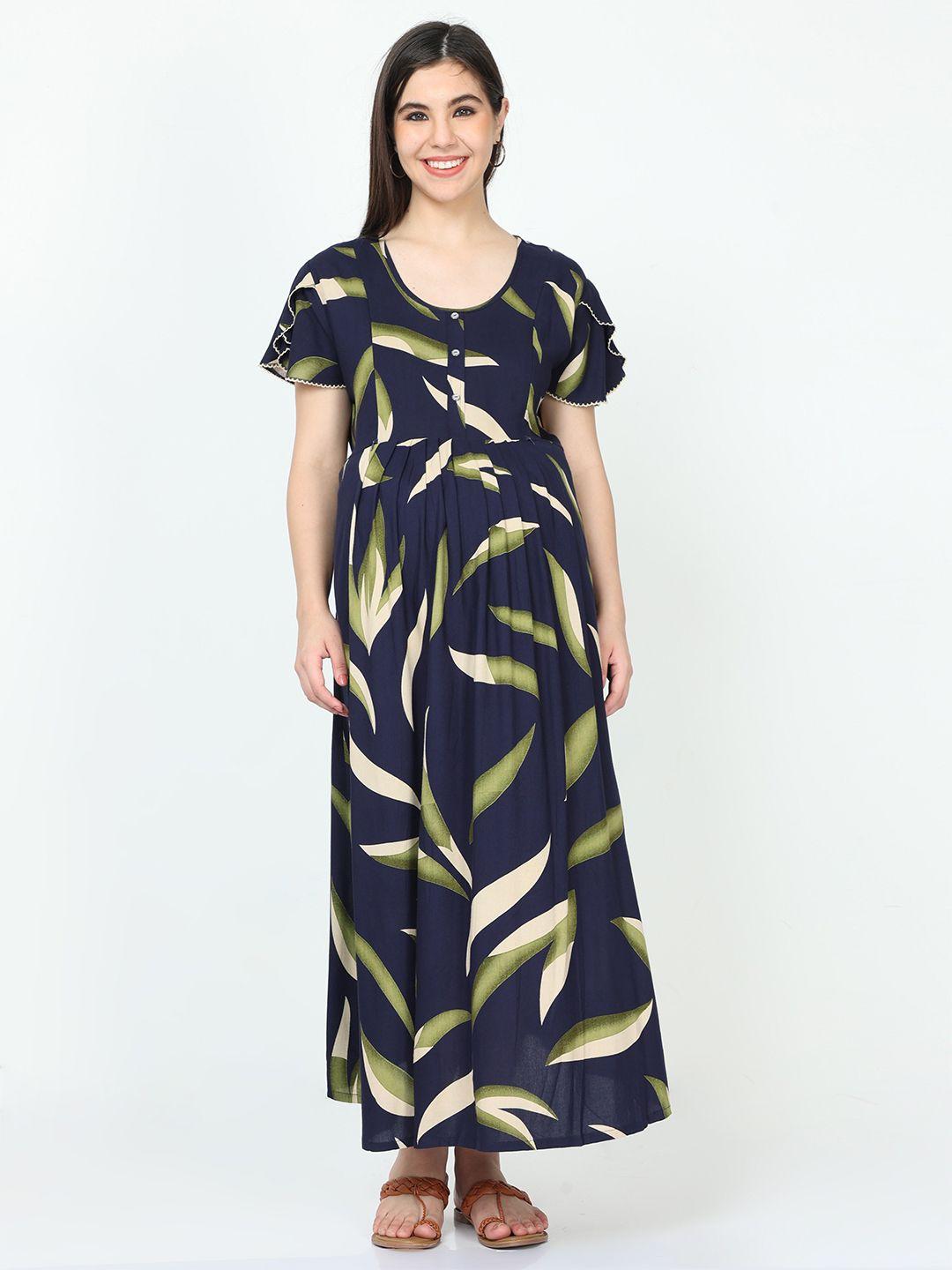 9shines label blue printed maternity maxi nightdress