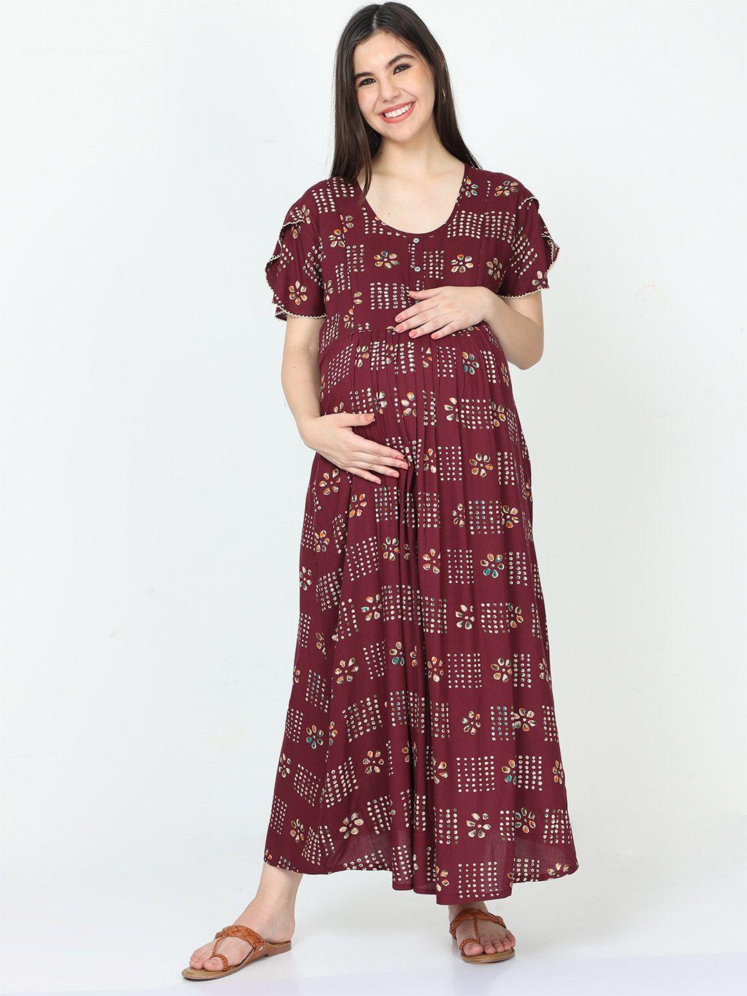 9shines label blue printed maternity maxi nightdress