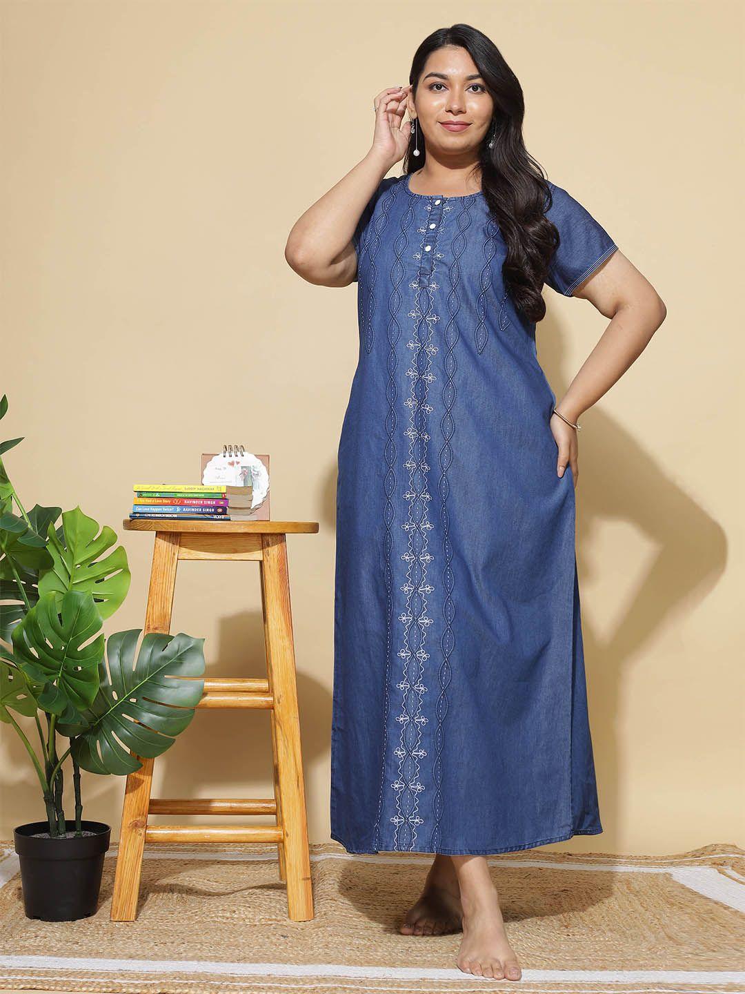 9shines label embroidered pure cotton maxi nightdress