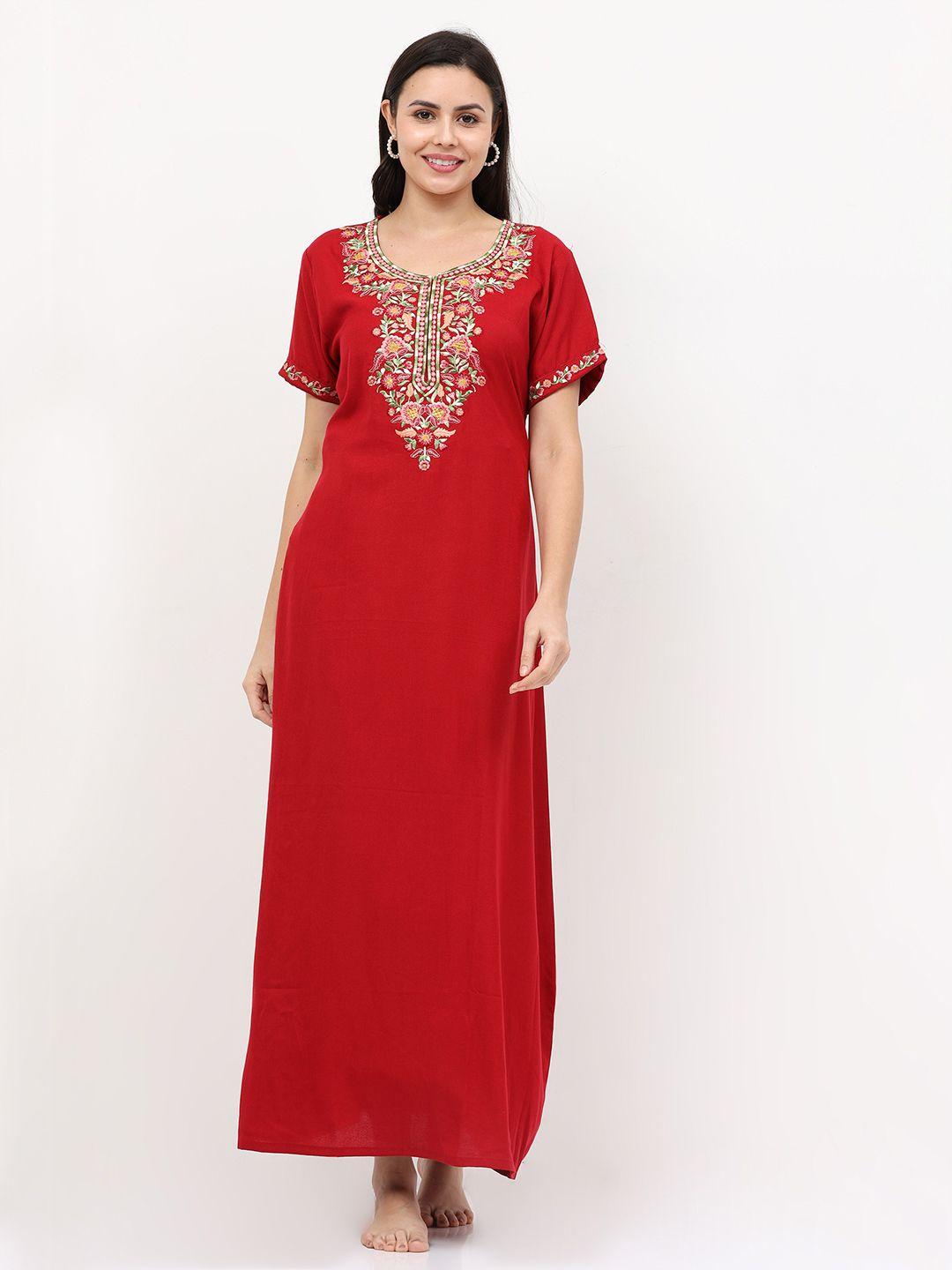 9shines label ethnic motifs embroidered maxi nightdress
