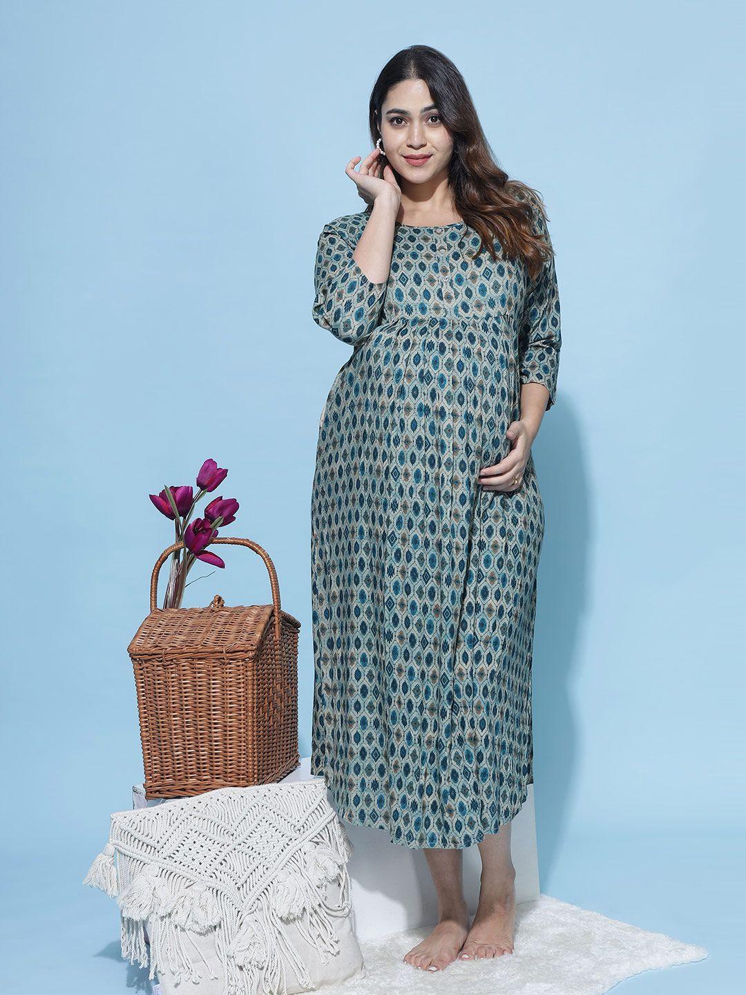 9shines label ethnic motifs printed maternity a-line dress