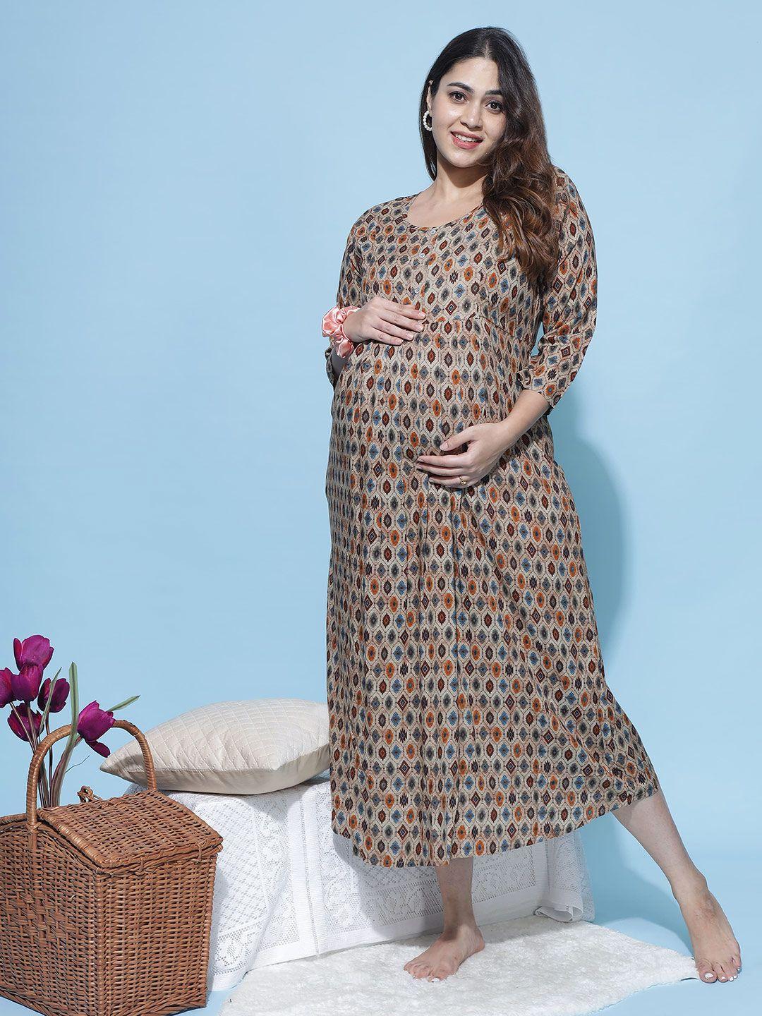 9shines label ethnic motifs printed maternity a-line dress