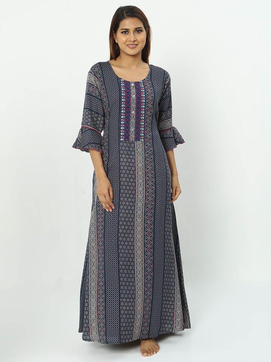 9shines label ethnic motifs printed maxi nightdress