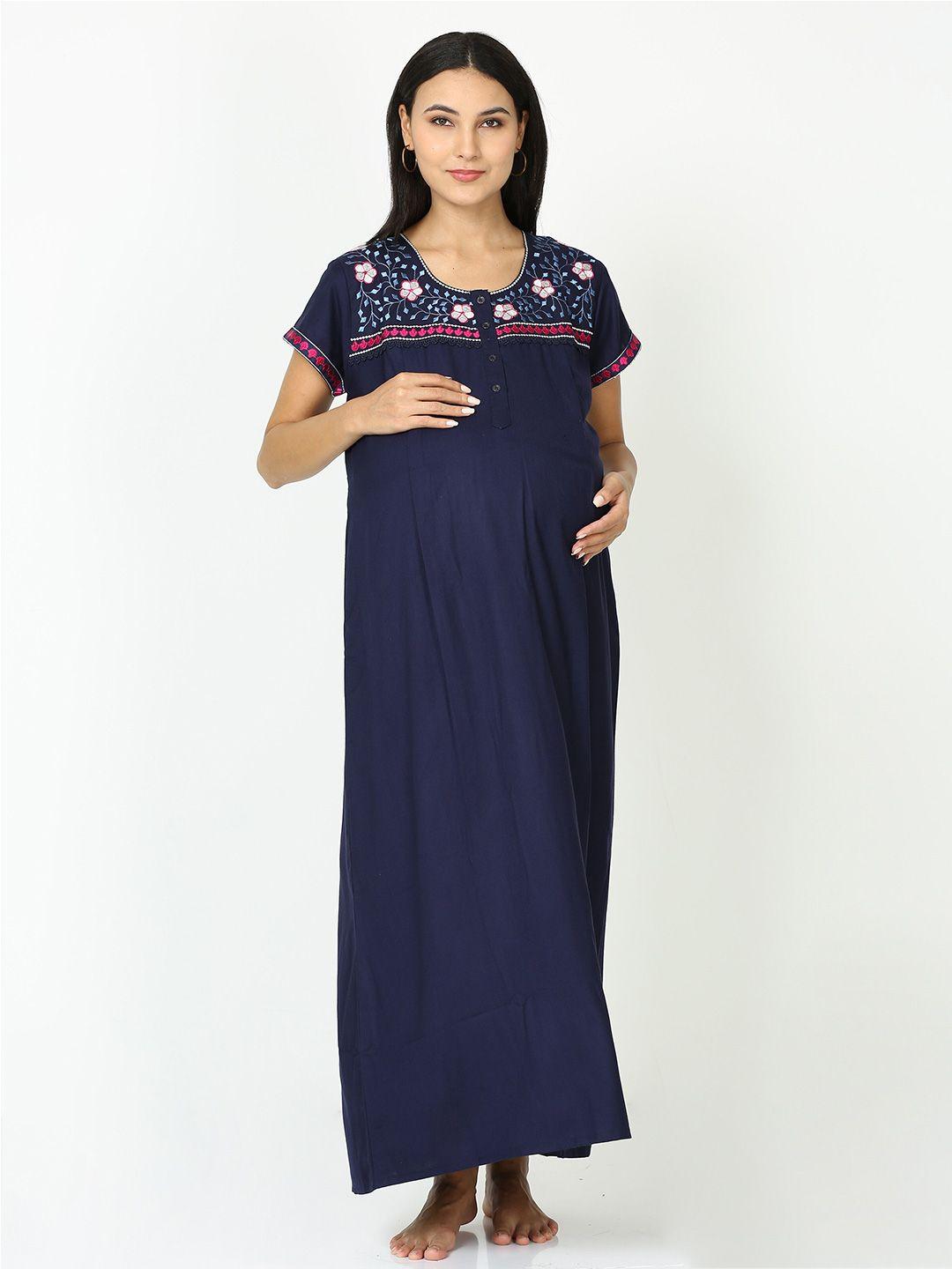 9shines label floral embroidered maternity maxi nightdress