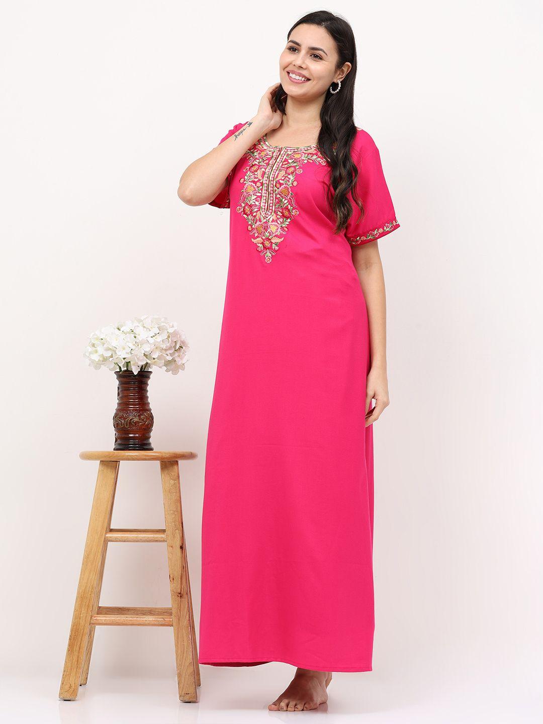9shines label floral embroidered maxi nightdress