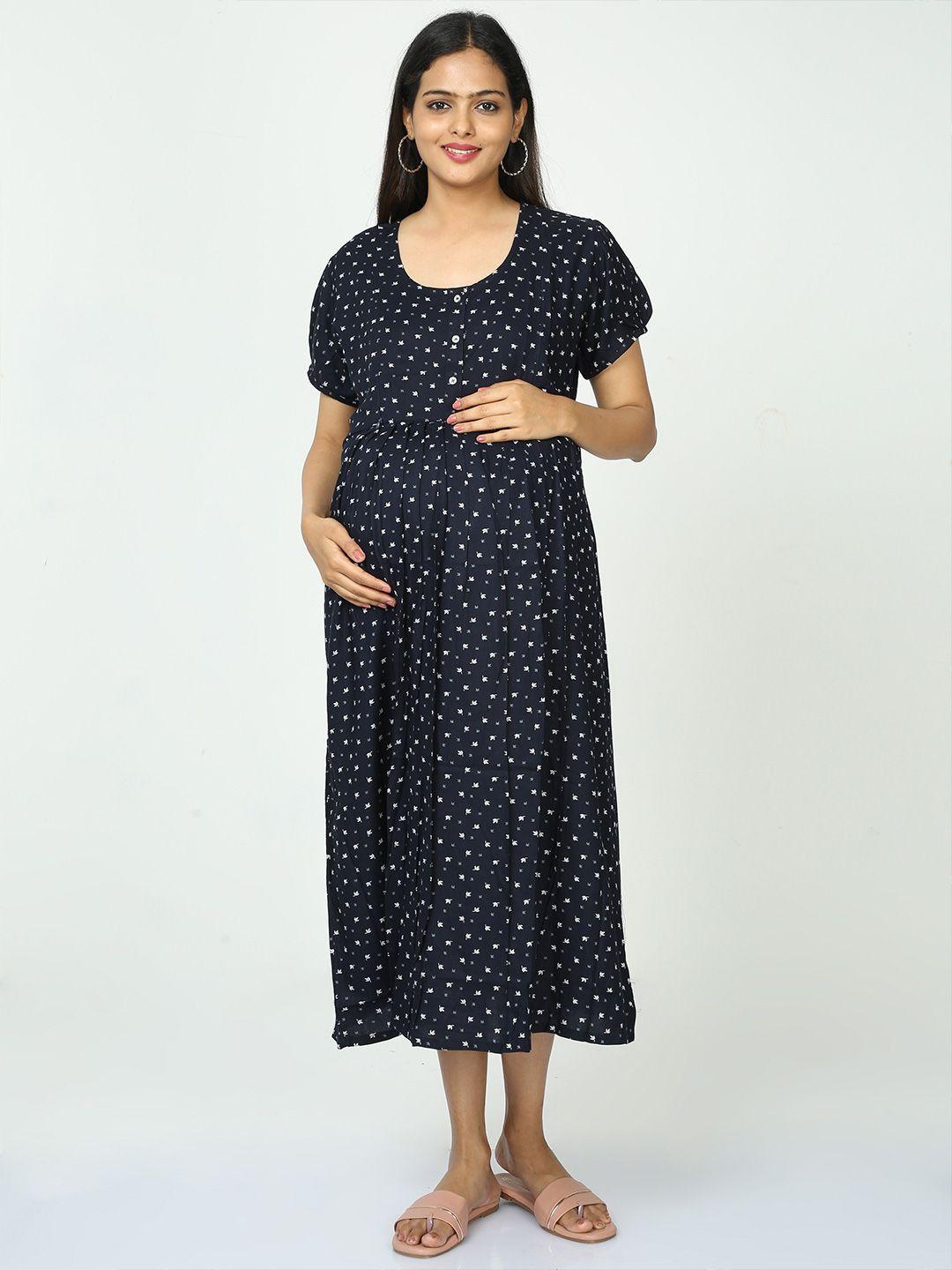 9shines label floral printed maternity nightdress