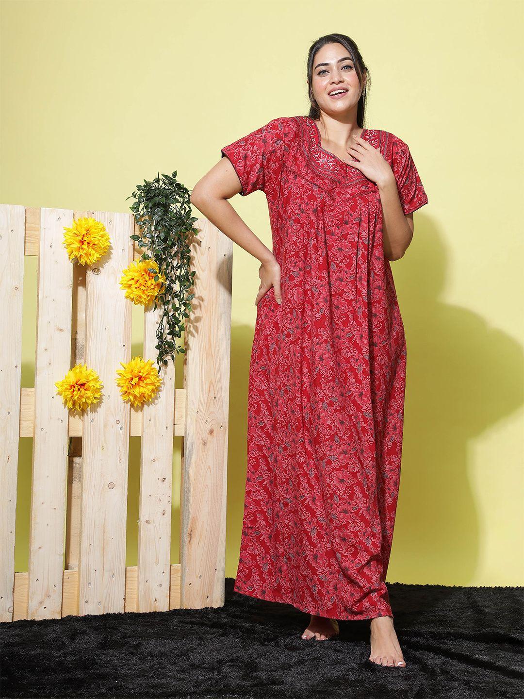 9shines label floral printed maxi pure cotton nightdress