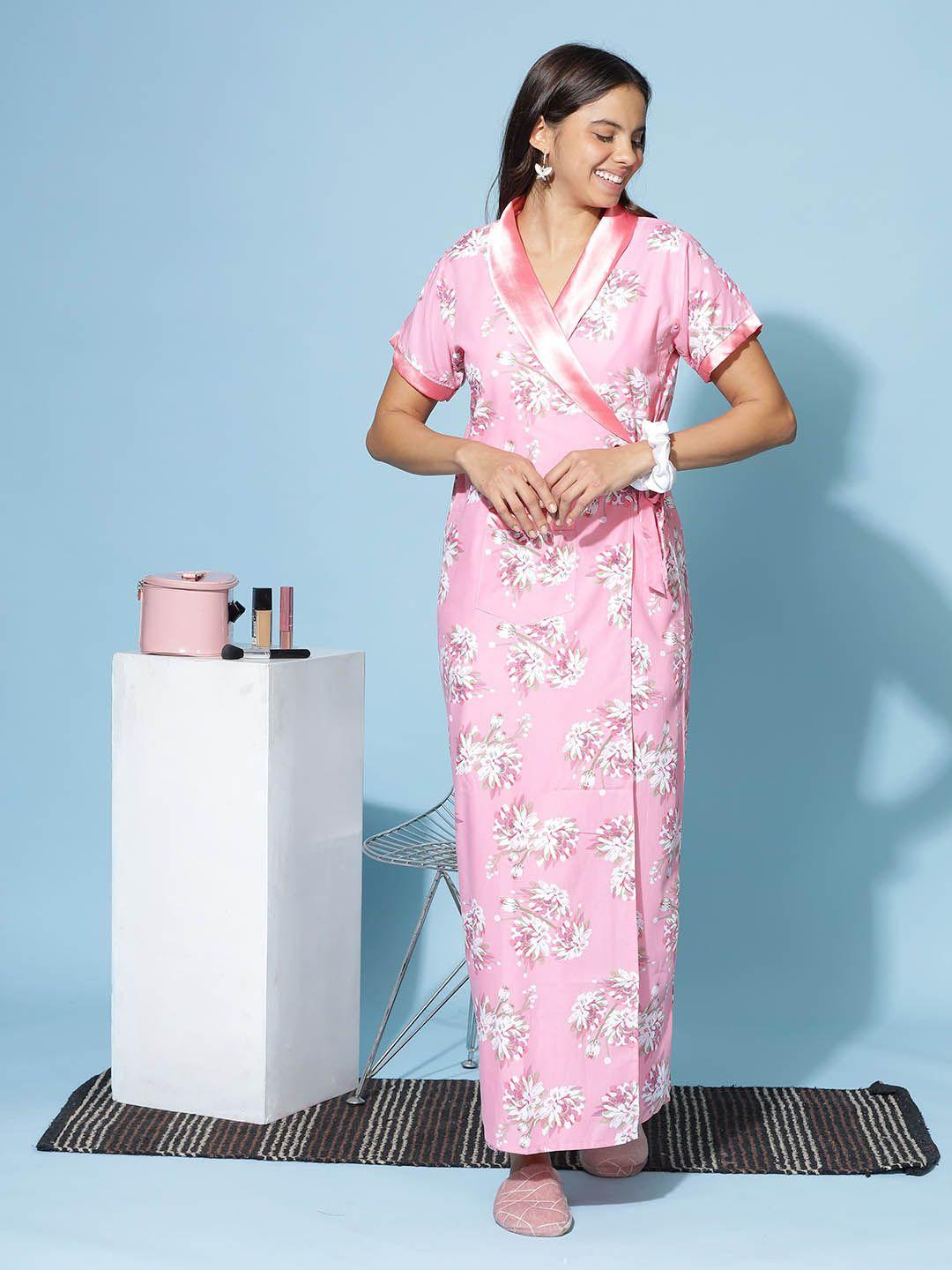 9shines label floral printed maxi wrap nightdress